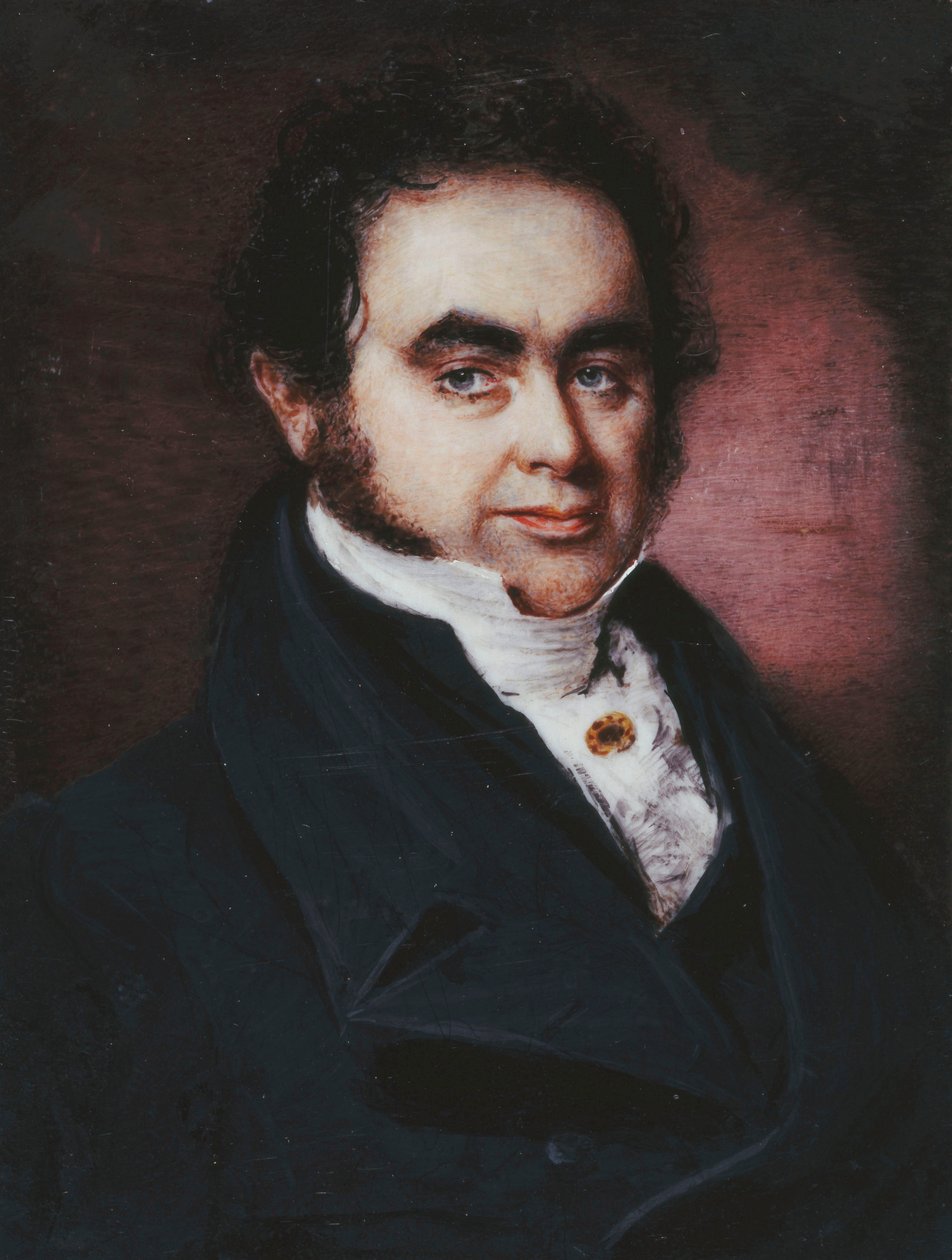 Portrét kormidelníka, James Wendell (1787-1834), délka přes prsa, v modrém plášti a bílé pažbě od P. G. Dodd