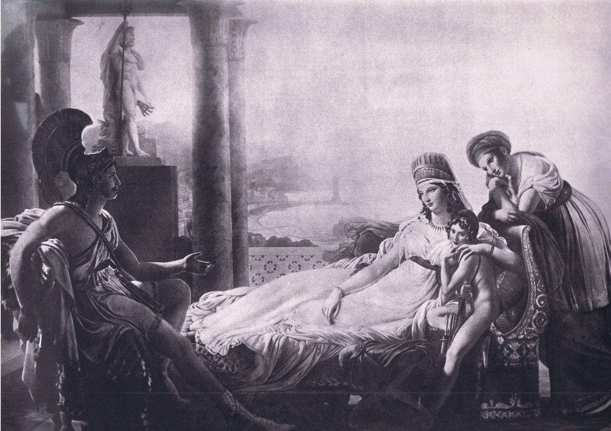 Aeneas vztahující se k Dido, neštěstí v Tróji, z plakátů školy MacMillan, cca 1950-60 (litho) od P. N. Guerin