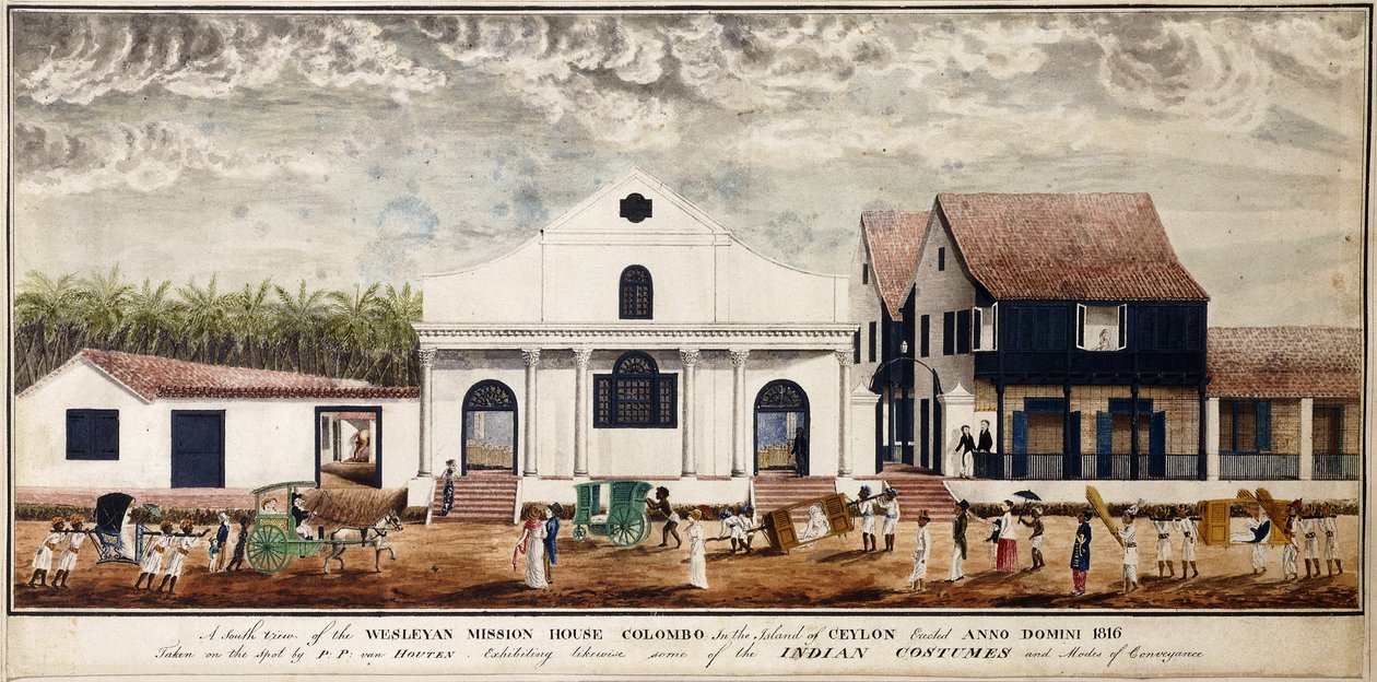 Jižní pohled na Wesleyan Mission House, Colombo na ostrově Cejlon, postavený Anno Domini 1816, c.1816 (akvarel) od P. van Houten