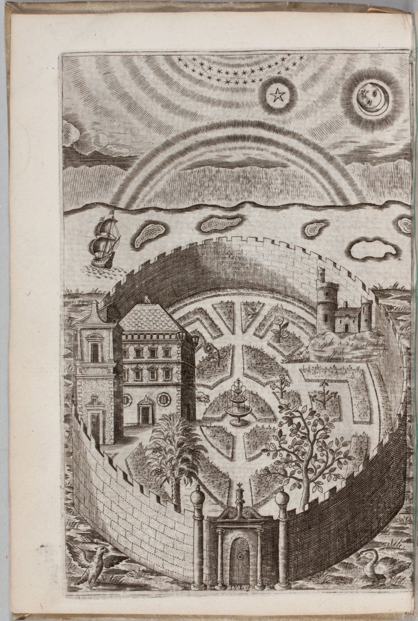 Ilustrace z „Partheneia Sacra: Aneb Tajemná a lahodná zahrada posvátného Parthena symbolicky vysazená a obohacená zbožnými zařízeními a emblémy pro zábavu zbožných duší“, od Henryho Hawkinse, 1633 od P. van Langeren