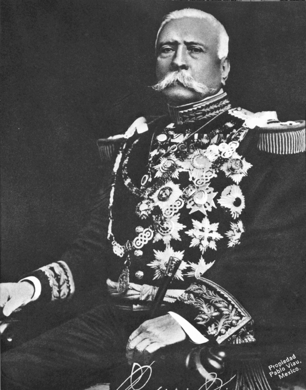 Porfirio Diaz, Mexiko, cca 1910 (čb fotografie) od Pablo Viau