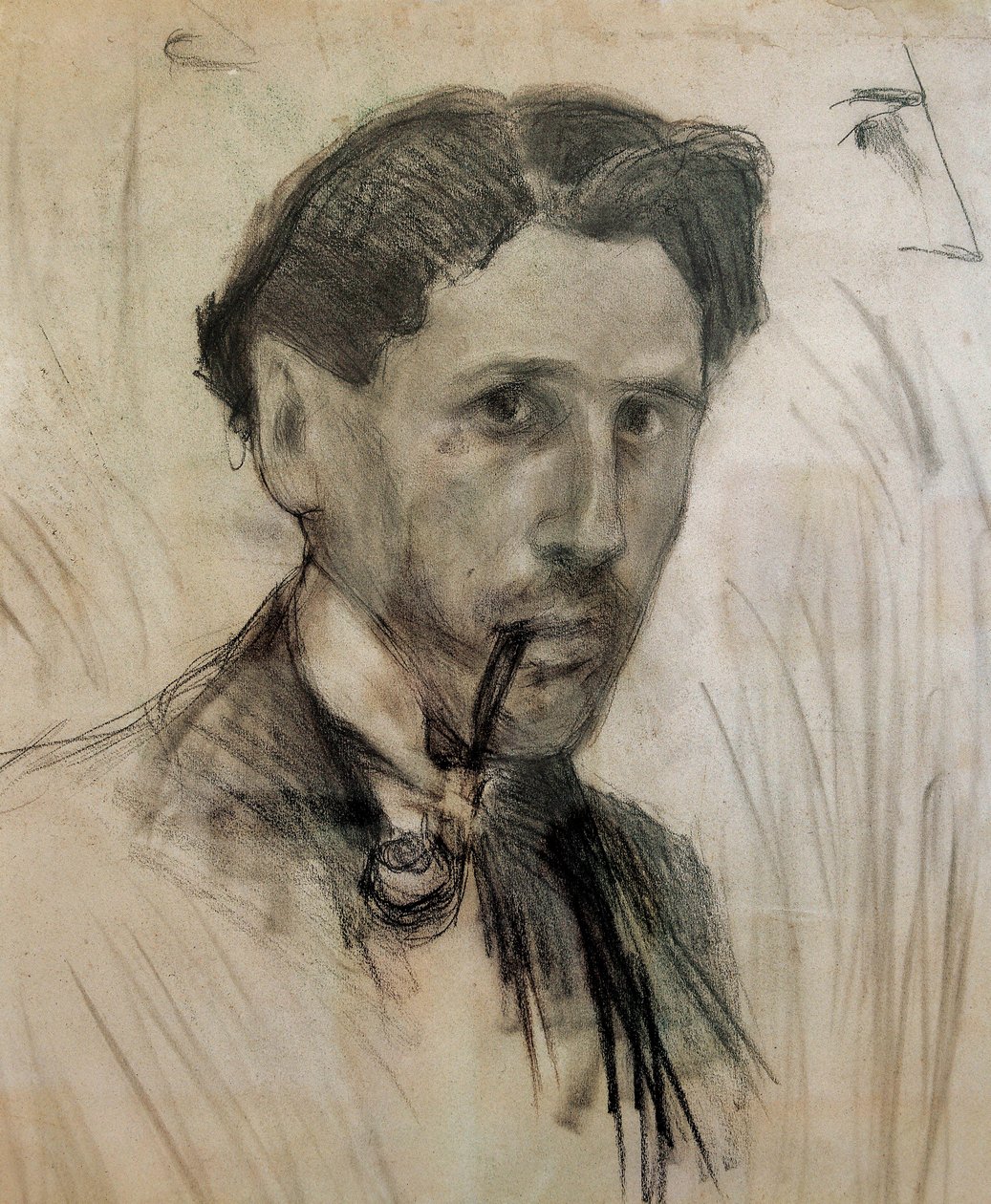 "Autoportrét s dýmkou" Kresba uhlem od Pabla Gargalla (1881-1934). 1901 od Pablo Gargallo