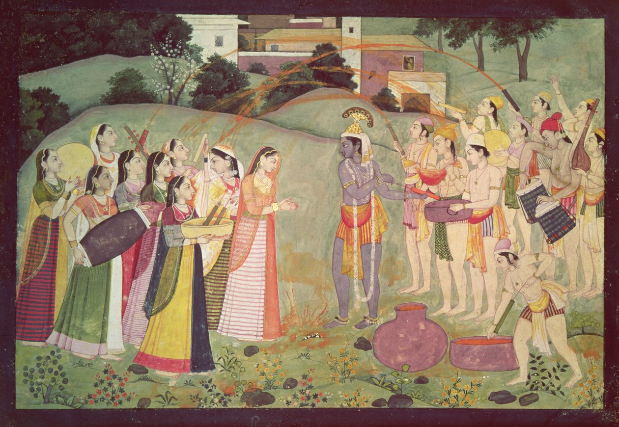 Krišna slaví svátek Holi, Kangra, Himáčalpradéš, cca 1775-1780 od Pahari School