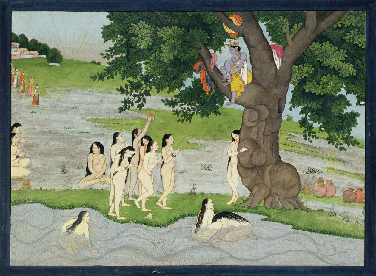 Krišna krade oblečení gopií z Bhagavata purany, Kangra, Himáčalpradéš, 1780 od Pahari School