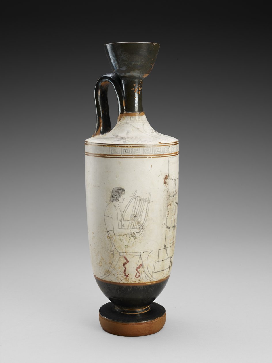 Ramenní Lekythos s bílou základovou polychromovanou malbou pohřební scény, 450-440 př. n. l. (terakota, bílý základ) od Painter Houston