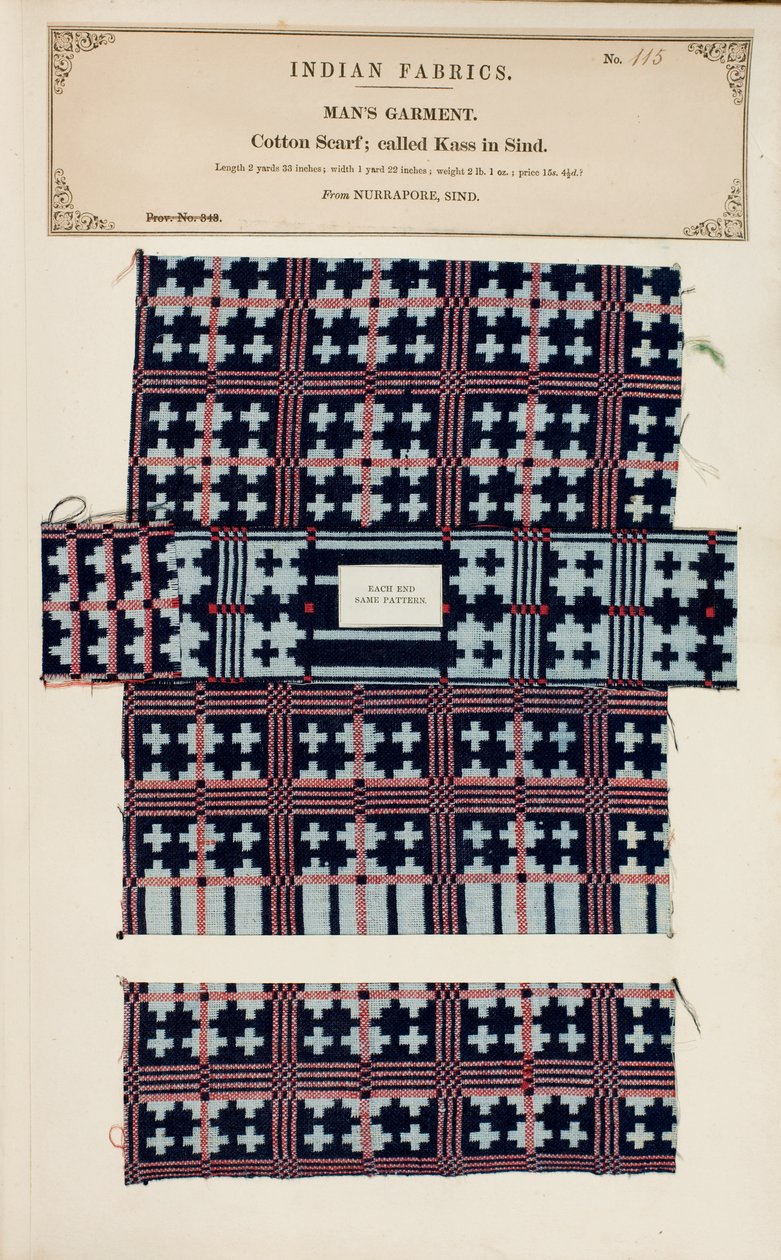 Vzorek bavlněného šátku z Nurrapore v Sind, ze sbírky The Collection of the Textile Manufacturers of India od Johna Forbese Watsona, vydané v roce 1866. od Pakistani School