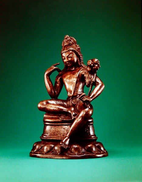 Padmapani Lokeshvara sedící v meditaci, první polovina 7. století (bronz vykládaný stříbrem a mědí) (viz také 394854) od Pakistani School