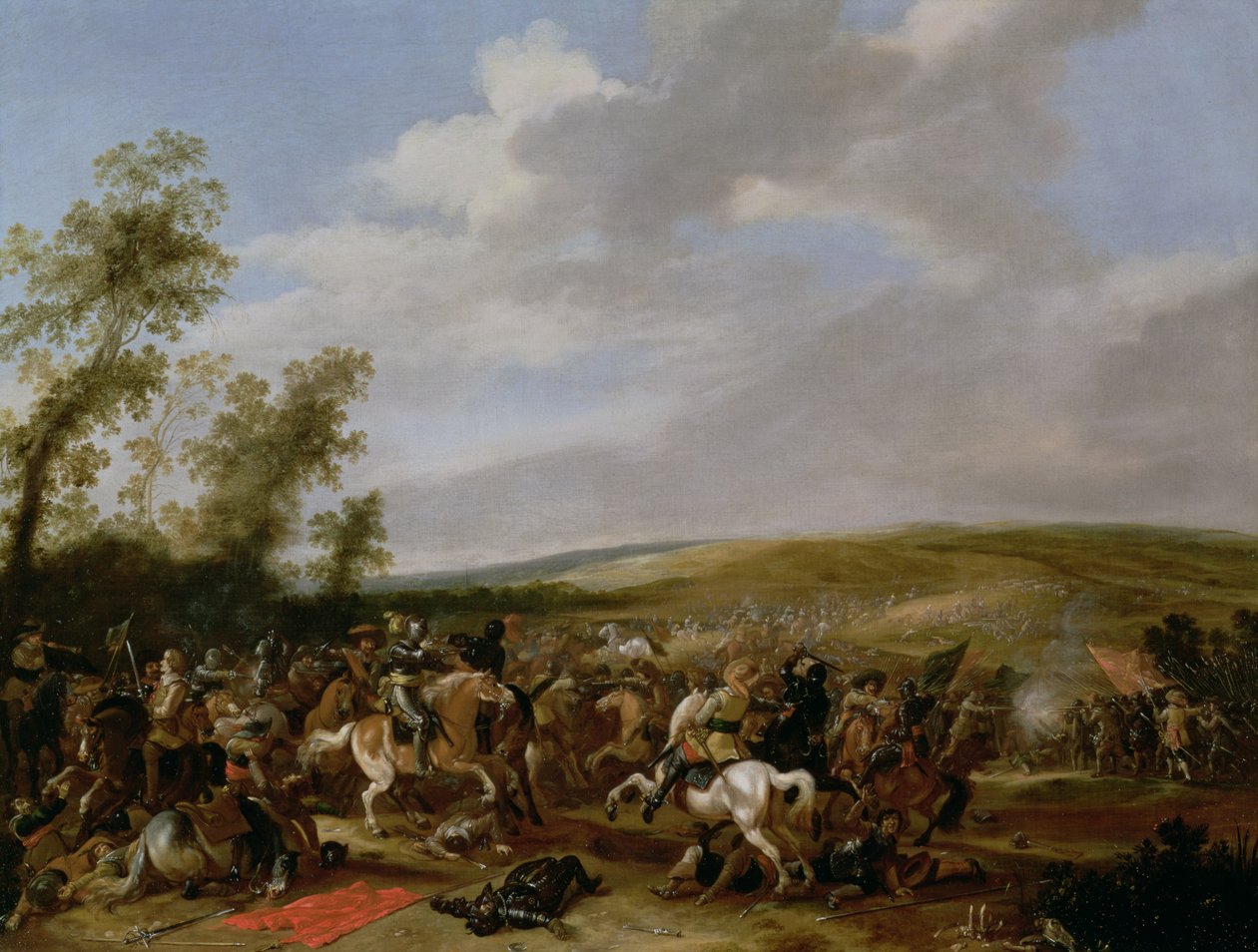 Bitevní scéna u Lutsen mezi švédským králem Gustavem Adolfem proti vojskům Valdštejna, 1632 od Anthonie Palamedesz