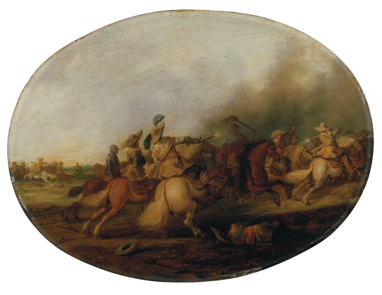 Jezdecká potyčka s padlým vojákem, 1637 od Palamedes Palamedesz