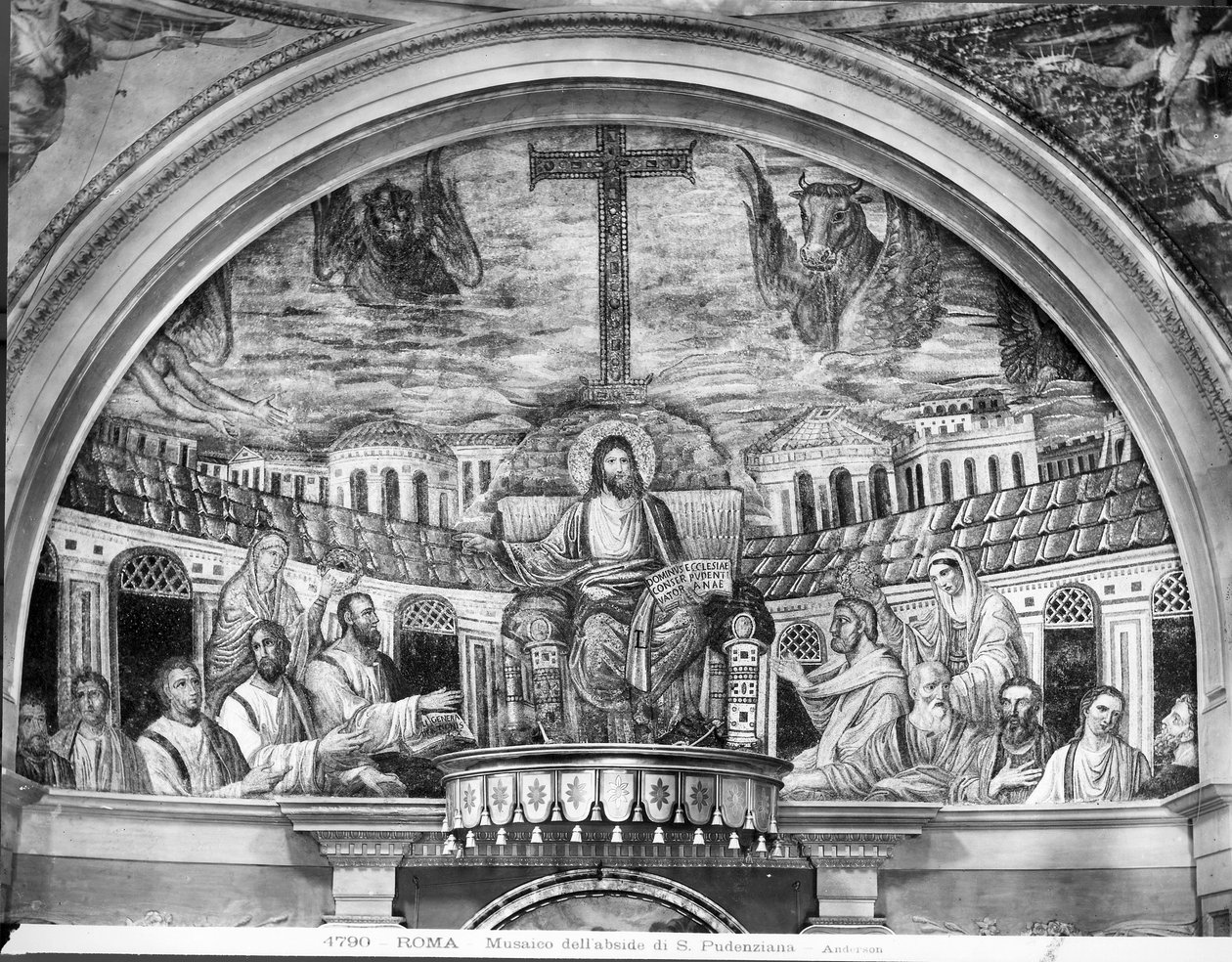 Kristus na trůnu obklopený apoštoly a svatými Pudentiana a Praxedis, v Apsidě (mozaika) od Paleo Christian