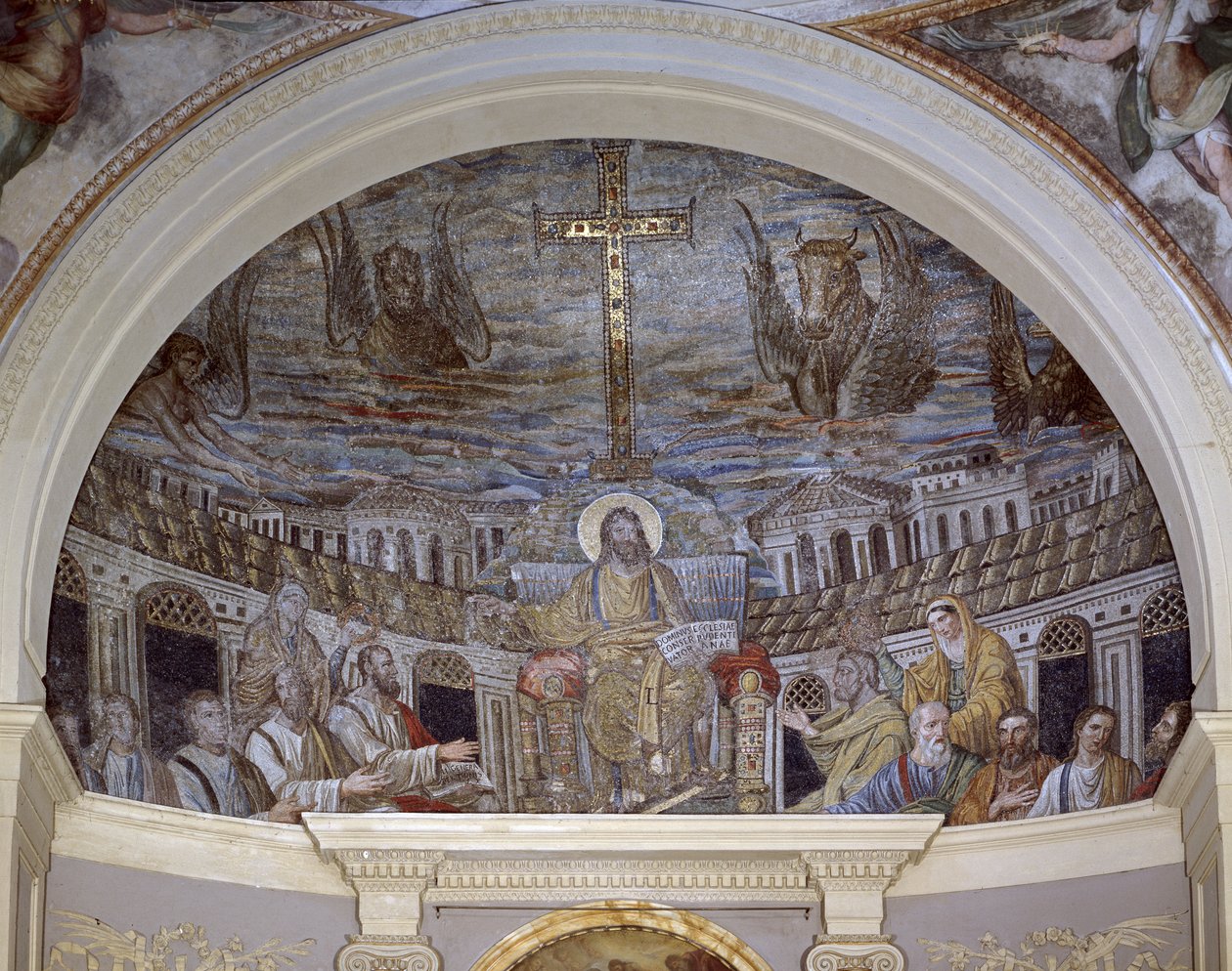 Kristus na trůnu obklopený apoštoly a svatými Pudentiana a Praxedis, v Apsidě (mozaika) od Paleo Christian