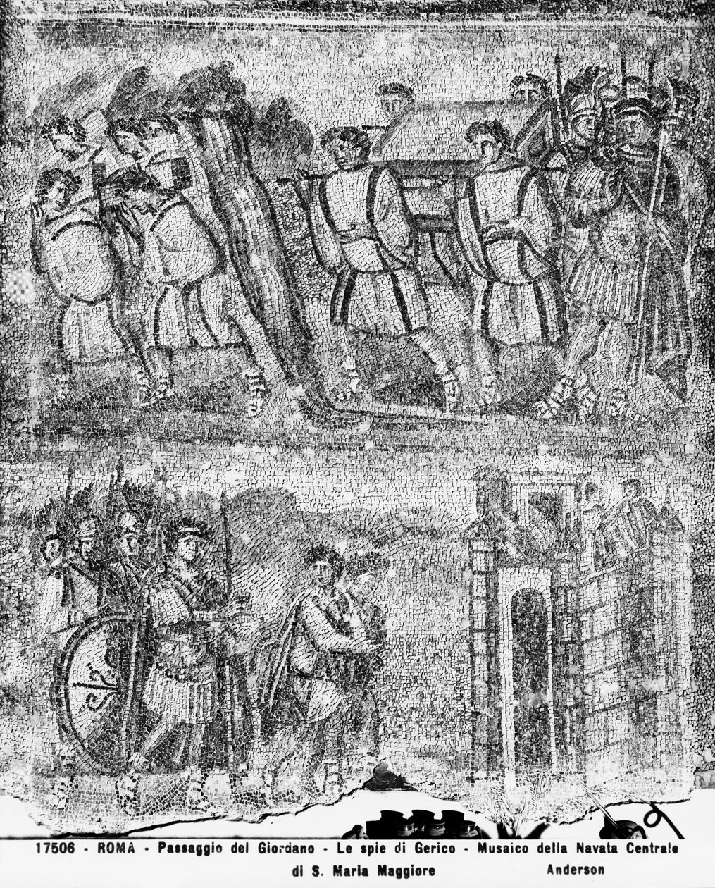 Historie Jozue: Překročení Jordánu a špióni vyslaní do Jericha, z centrální lodi (mozaika) od Paleo Christian
