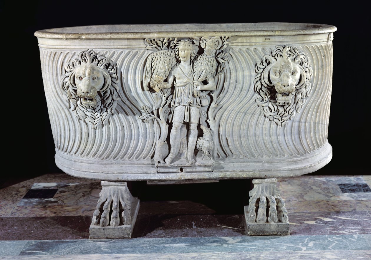 Borghese sarkofág zdobený Dobrým pastýřem a hlavami lvů, 3.-5. od Paleo Christian