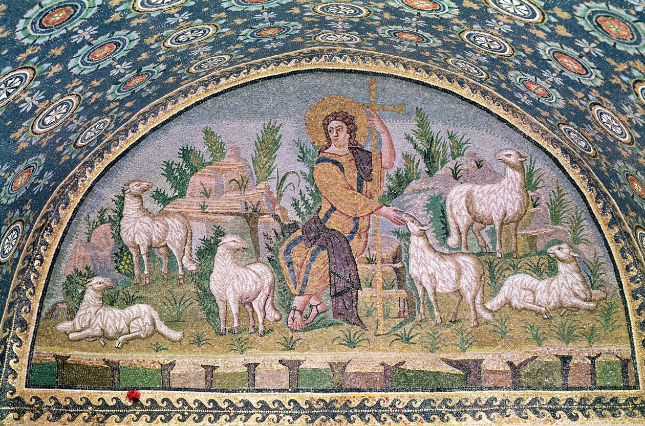 Dobrý pastýř, luneta nad vchodem (mozaika) od Paleo Christian