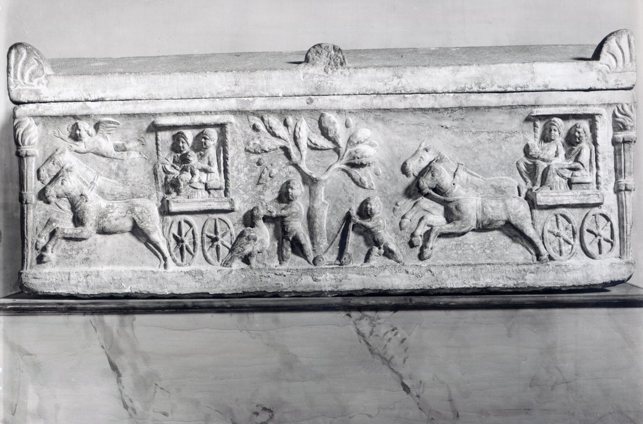 Křesťanský sarkofág s výjevy ze života dítěte od Paleo Christian Paleo Christian