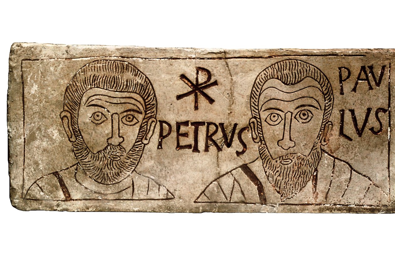 Sarkofág zobrazující apoštoly Petra a Pavla, ranou křesťanskou civilizaci od Paleo Christian Paleo Christian