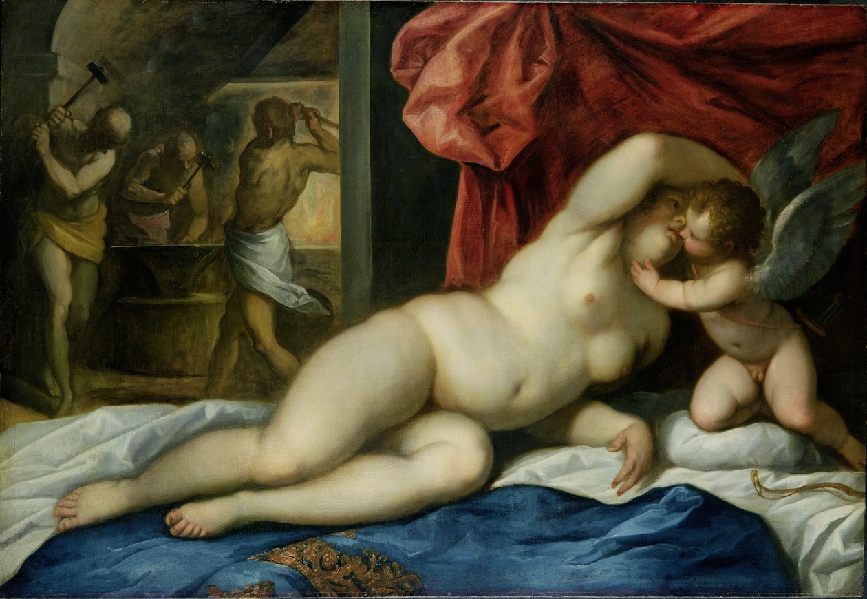 Venuše a Amor ve Vulcans Forge, kolem roku 1600 od Palma Il Giovane