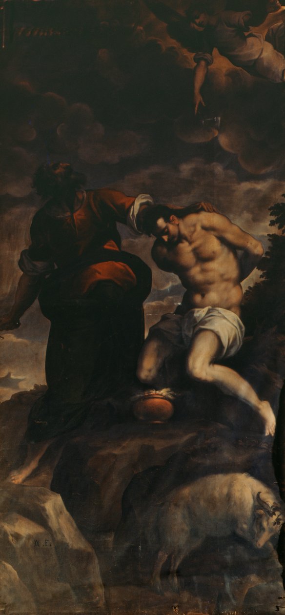Scéna z varhanních dveří, Abraham a Isaac, 1600 od Palma Il Giovane