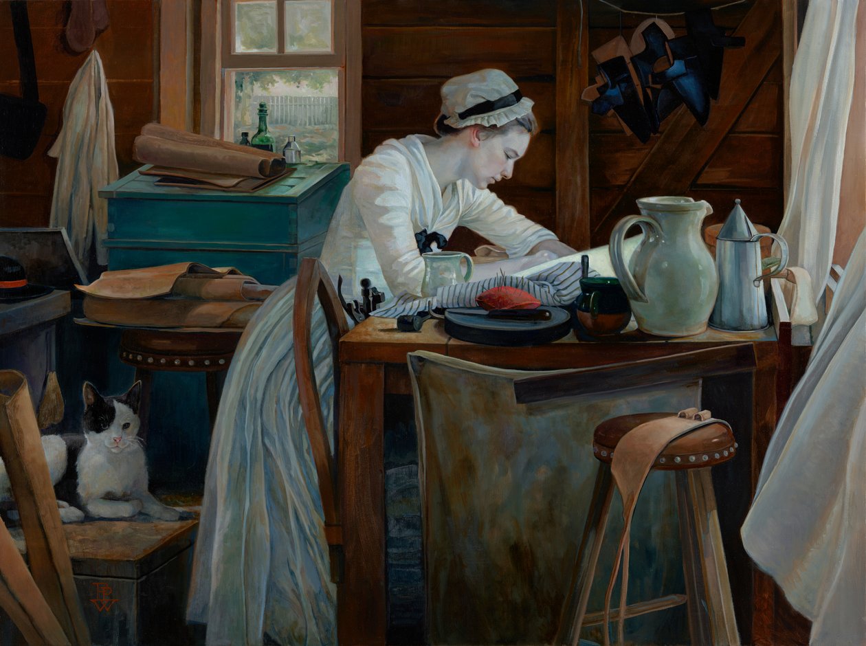 Žena při práci, 2017 (olej na plátně) od Pamela Patrick White