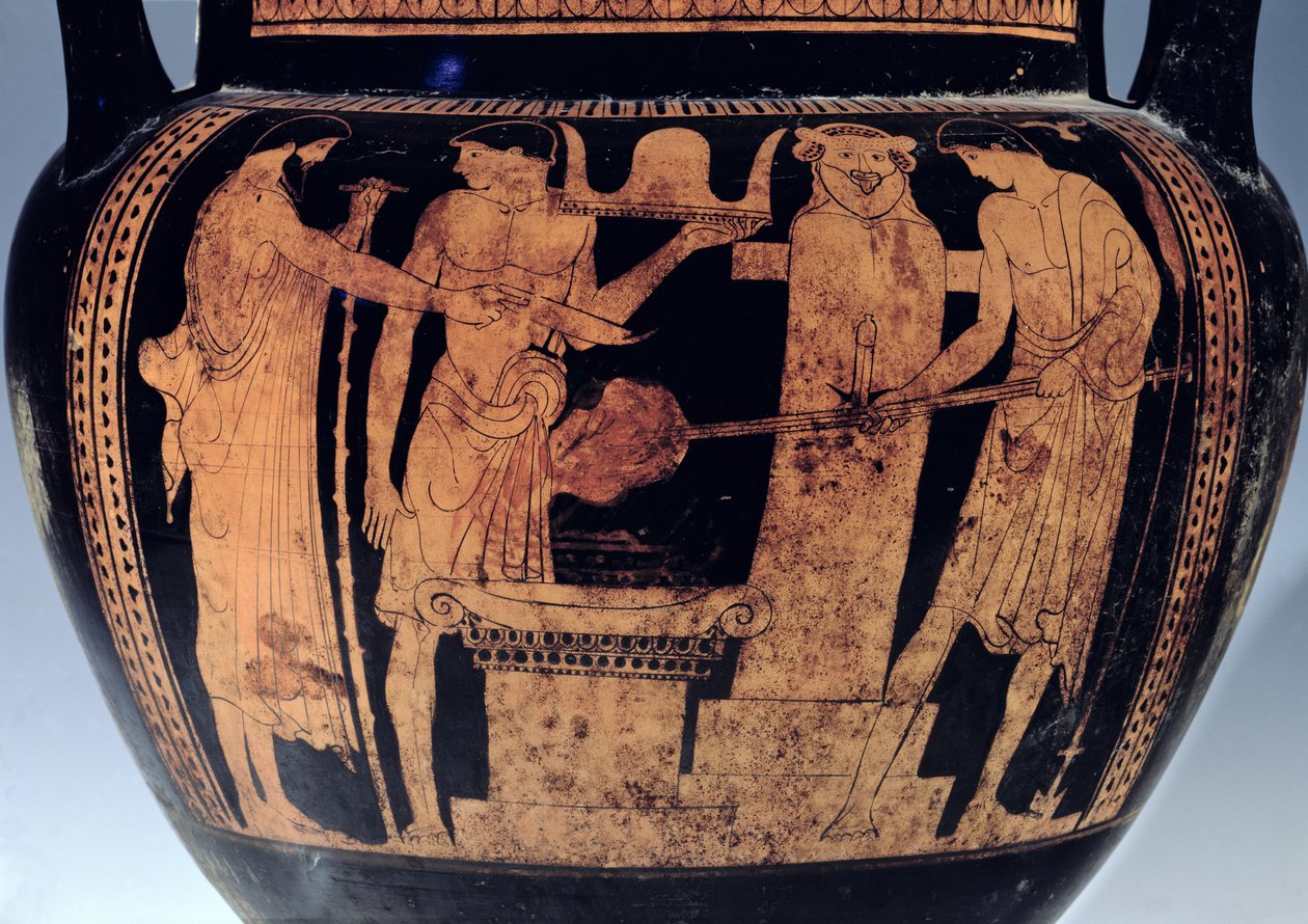Podkrovní červenofigurový krater, detail, zdobený výjevem Vulkánské kovárny, 5. století př. n. l. (keramika) od Pan Painter