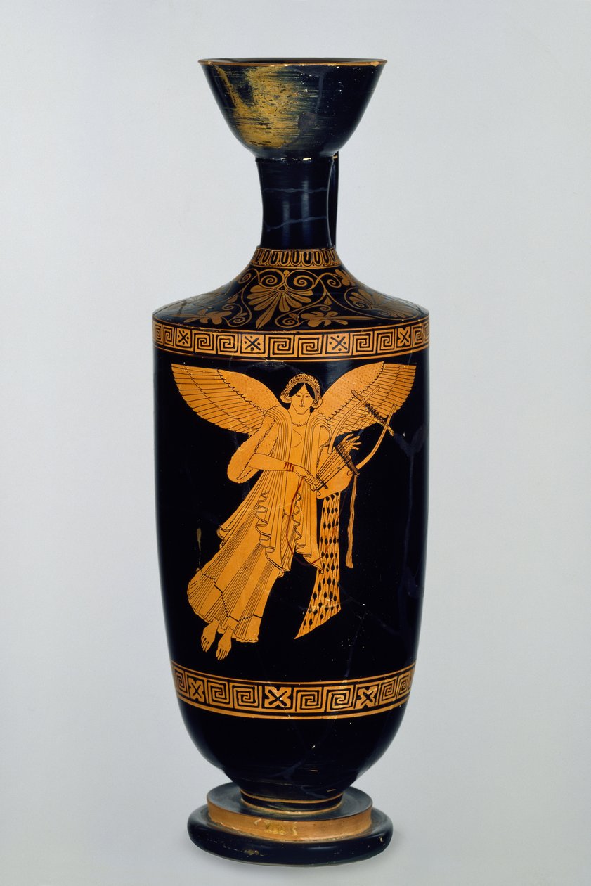 Podkrovní červenofigurový lekythos zdobený okřídlenou postavou Niké, nalezený v Gela, kolem 490-80 př. n. l. (keramika) od Pan Painter
