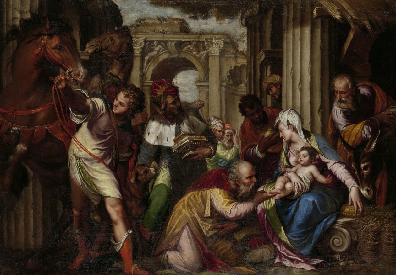 Klanění tří králů, kolem roku 1585 od Paolo Farinati