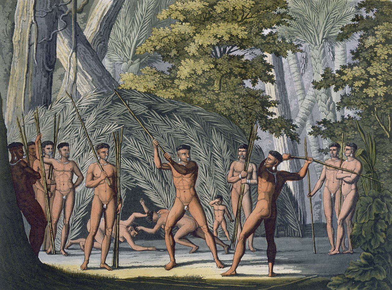 Kmen Botocudos z Rio Grande, Paraguay, z „Le Costume Ancien et Moderne“, od Julese Ferraria, vydáno kolem 20.–30. let 18. století (barevná rytina) (viz také 177059) od Paolo Fumagalli
