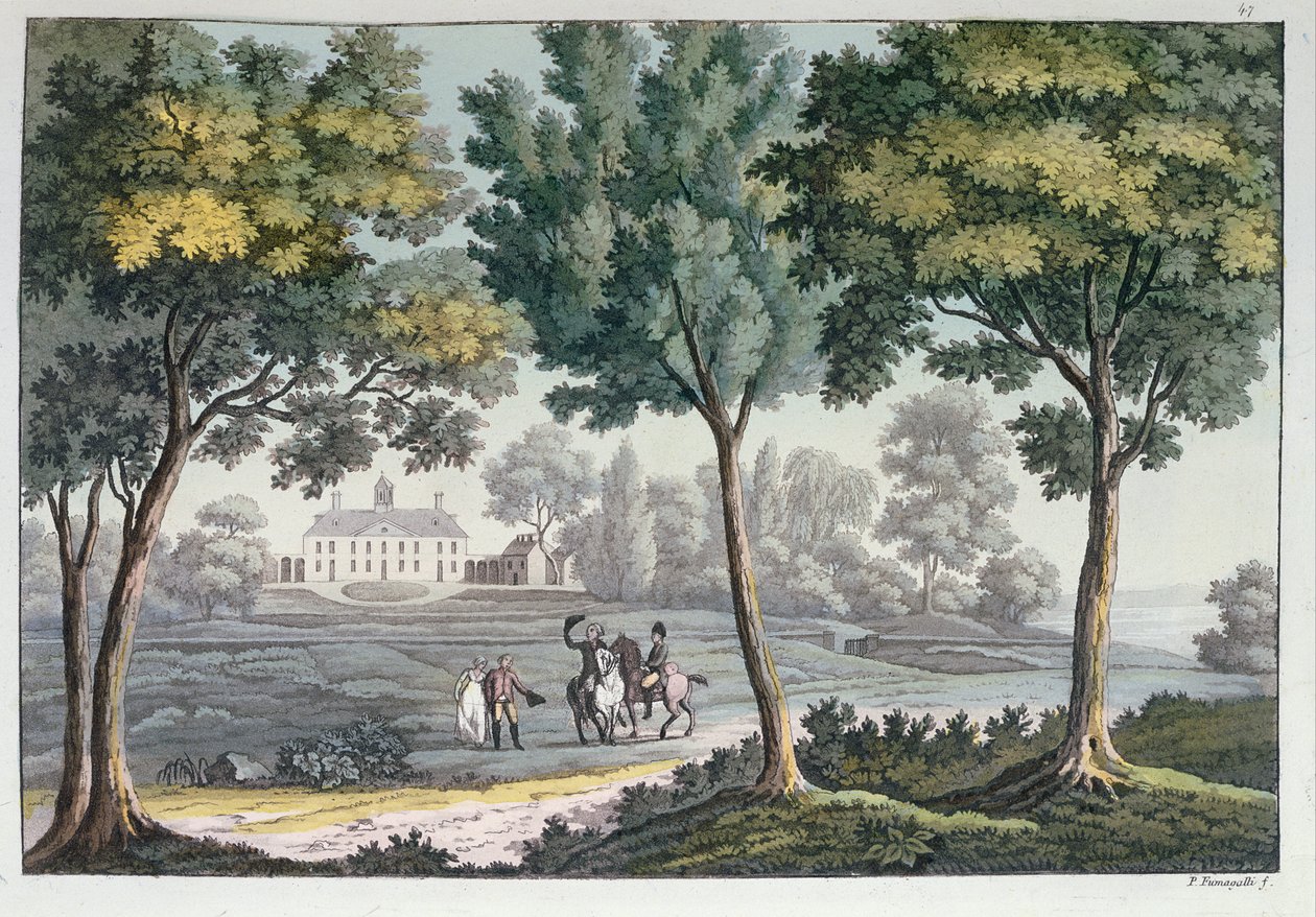 Mount Vernon, Virginia, domov George Washingtona, kolem roku 1820 (barevná rytina) od Paolo Fumagalli