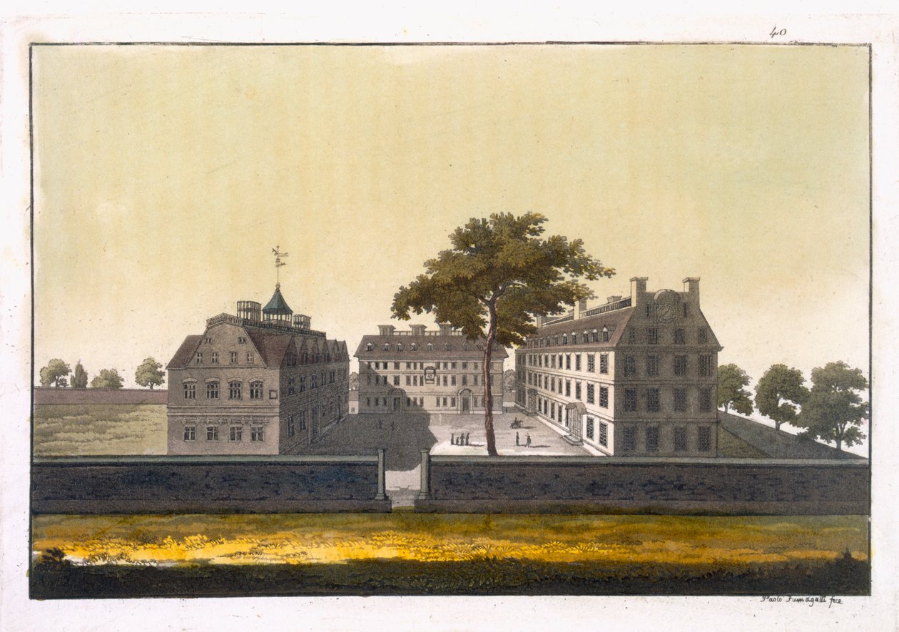 University of Cambridge, Massachusetts, z „Le Costume Ancien et Moderne“, svazek I, od Julese Ferraria, vydáno kolem 20.–30. let 18. století (barevná rytina) od Paolo Fumagalli
