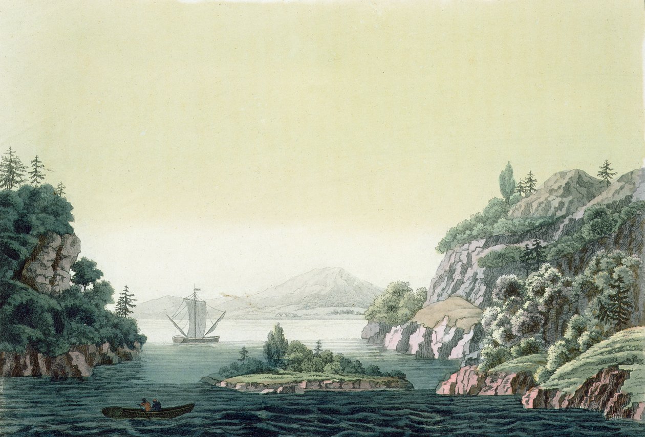 Pohled na řeku Potomac poblíž Mount Vernon (barevná rytina) od Paolo Fumagalli