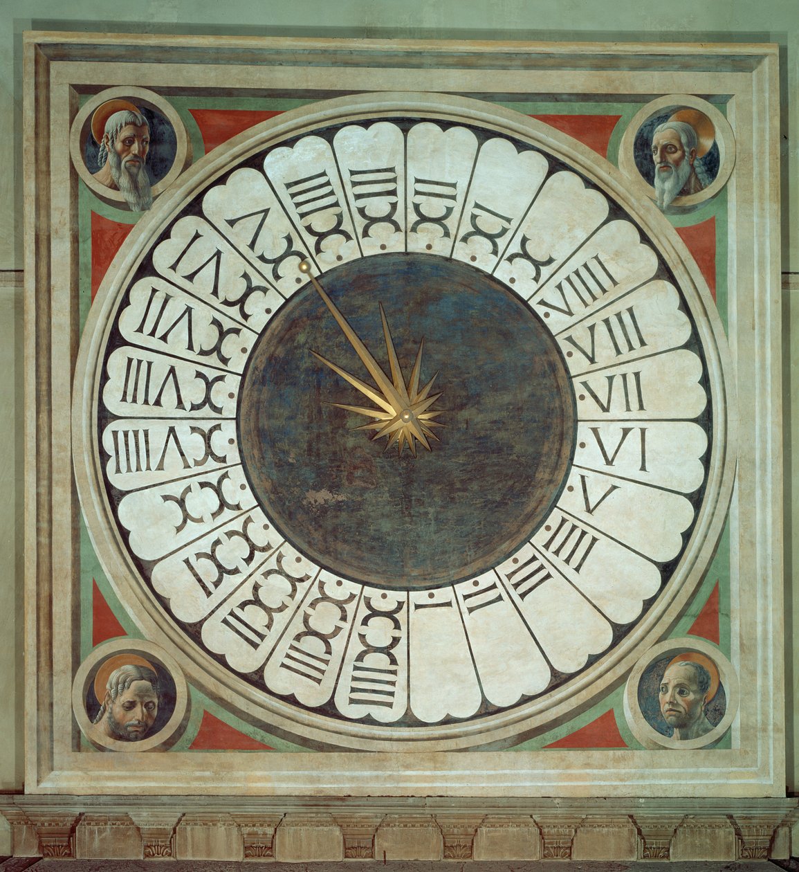 Kanonické hodiny s hlavami čtyř proroků, dokončeno 1443 od Paolo Uccello