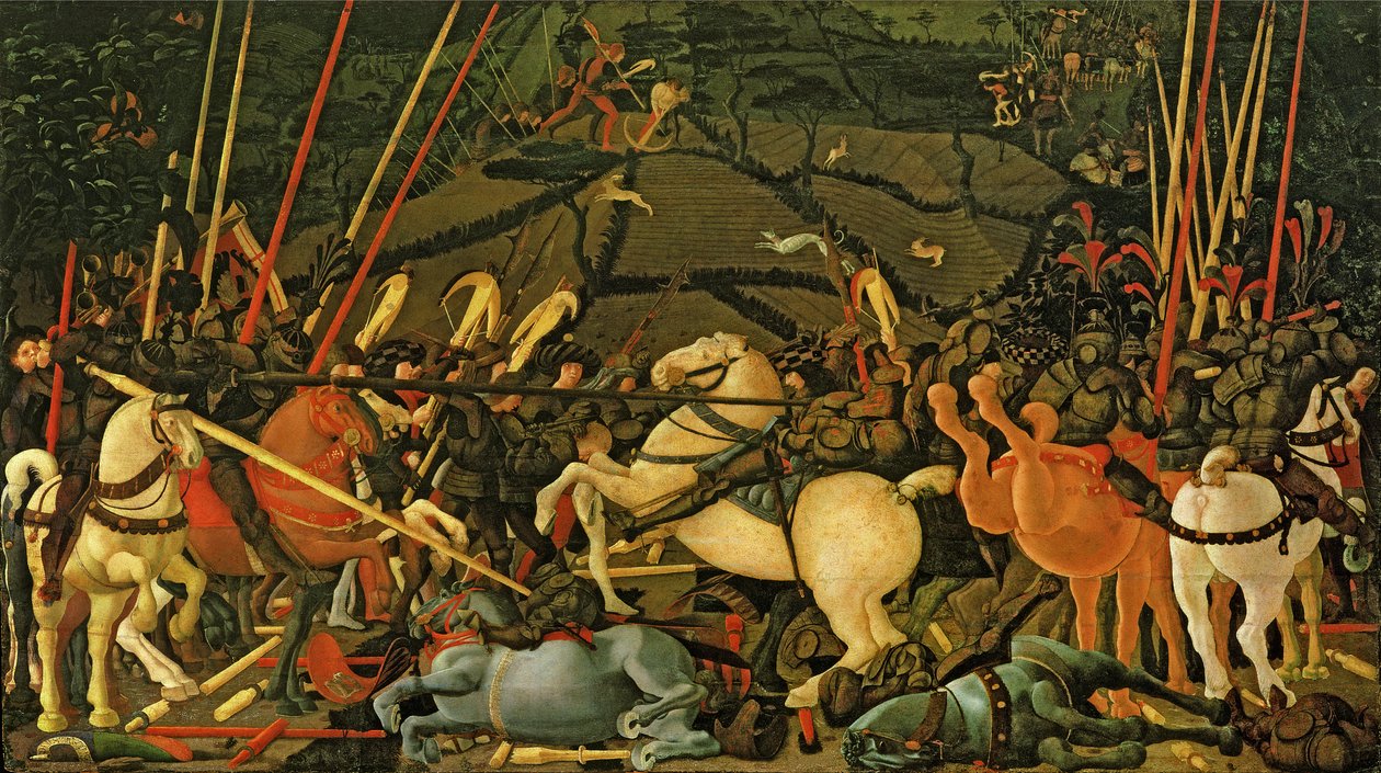 Bitva u San Romana v roce 1432, kolem roku 1456 (tempera na panelu) (viz také 162335) od Paolo Uccello