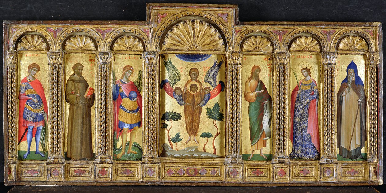 Triptych s Máří Magdalénou držící hlavu Krista, po stranách světci, (tempera na panelu) od Paolo Veneziano