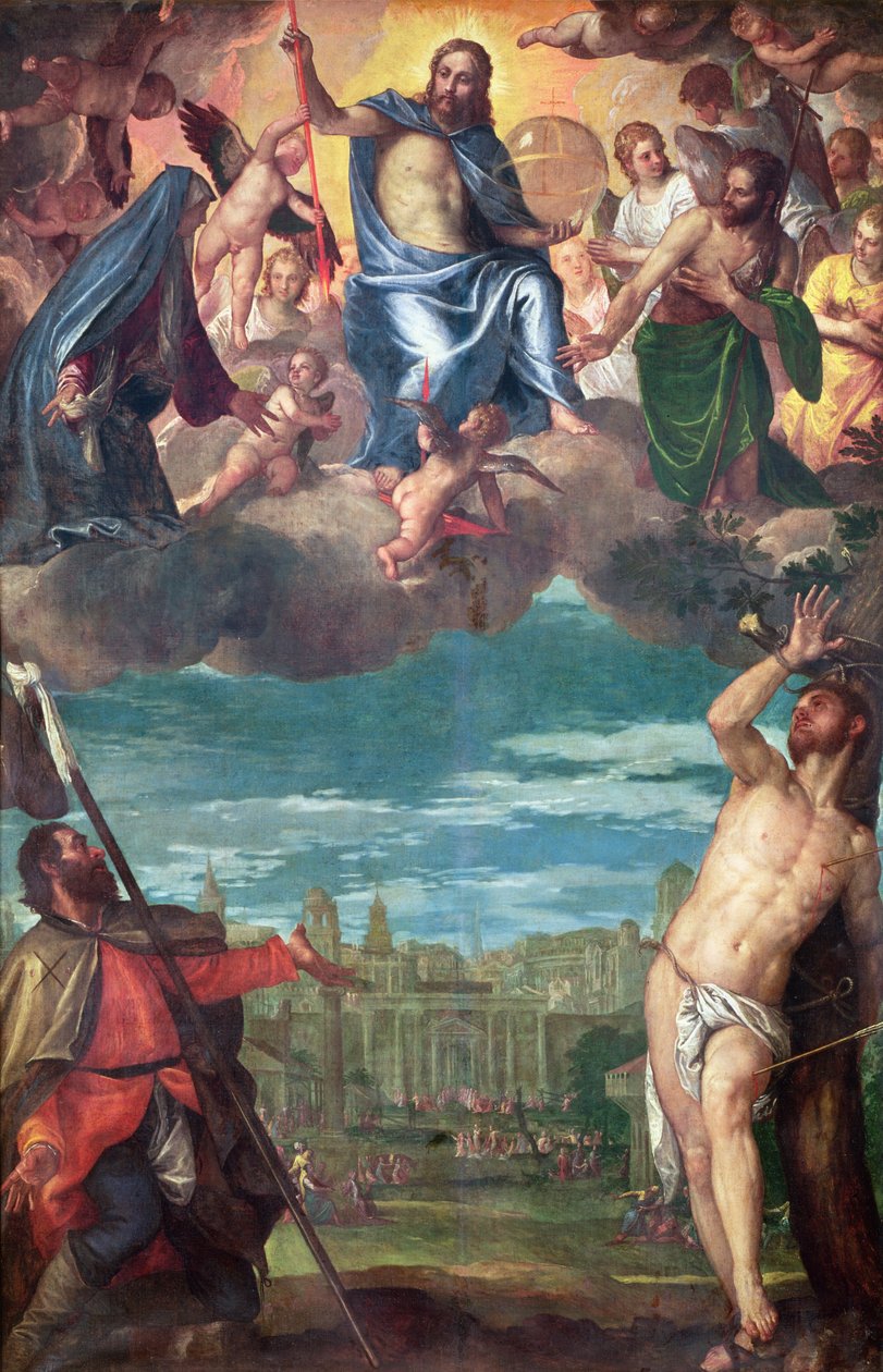 Kristus zastavil mor modlitbami Panny Marie, svatého Rocca a svatého Šebestiána od Paolo Veronese