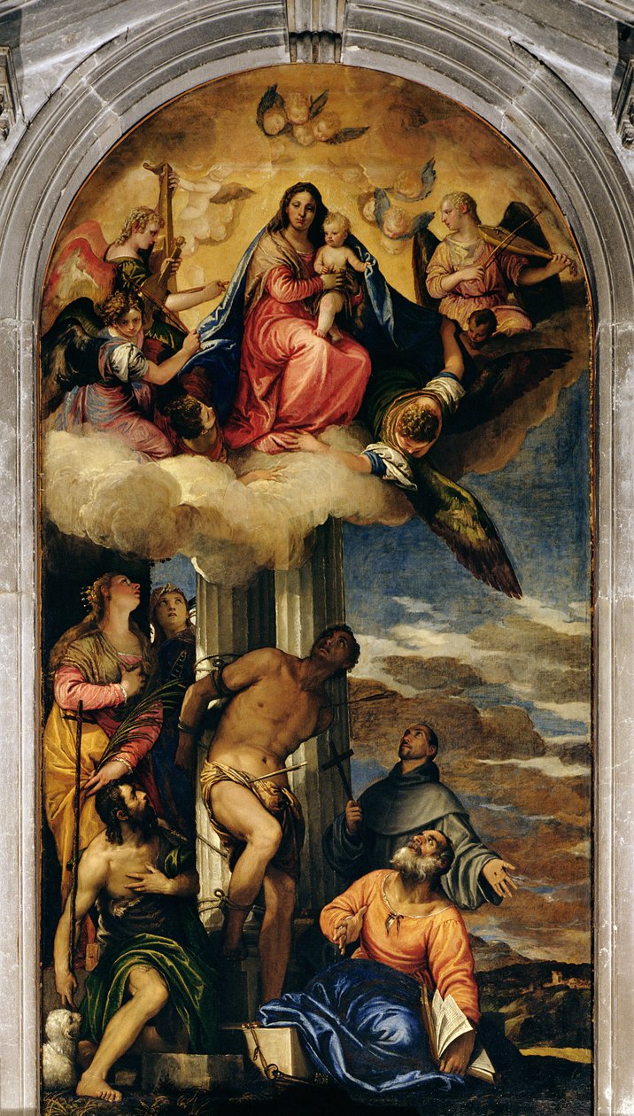 Panna a dítě s andělskými hudebníky a svatými od Paolo Veronese