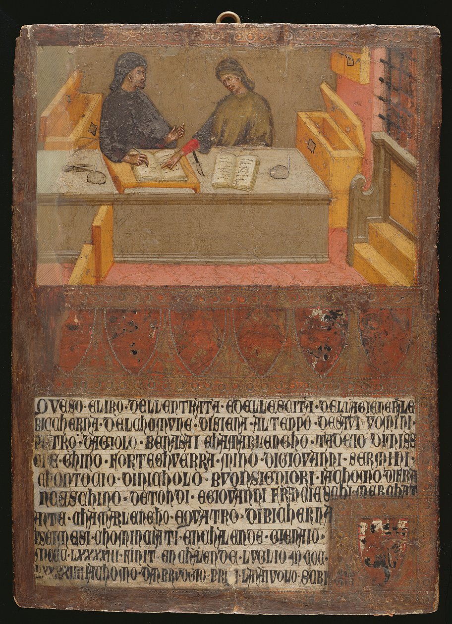 Finanční ředitel a písař u svého stolu v Biccherně (finanční úřad) (tempera na panelu) od Paolo di Giovanni Fei