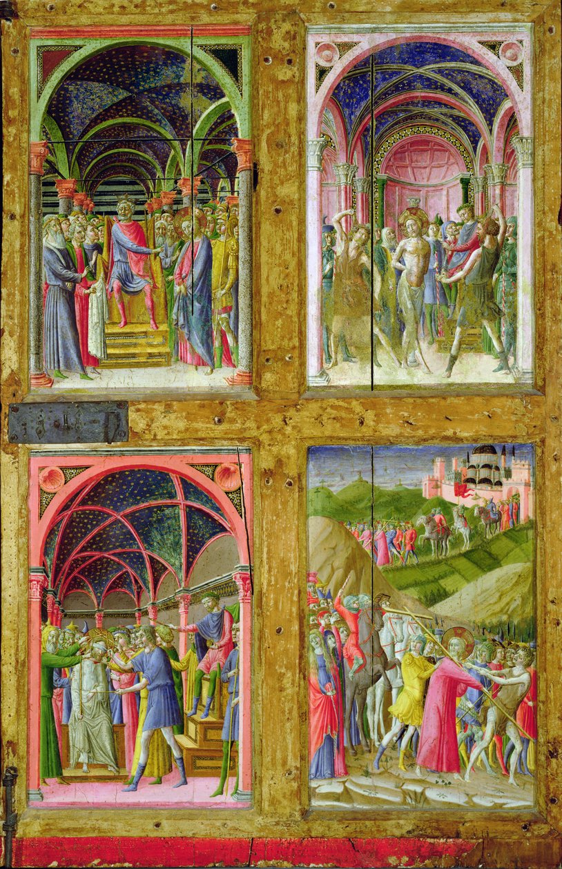 Narození Panny Marie a čtyř svatých (tempera a plátkové zlato na panelu) od Paolo di Giovanni Fei