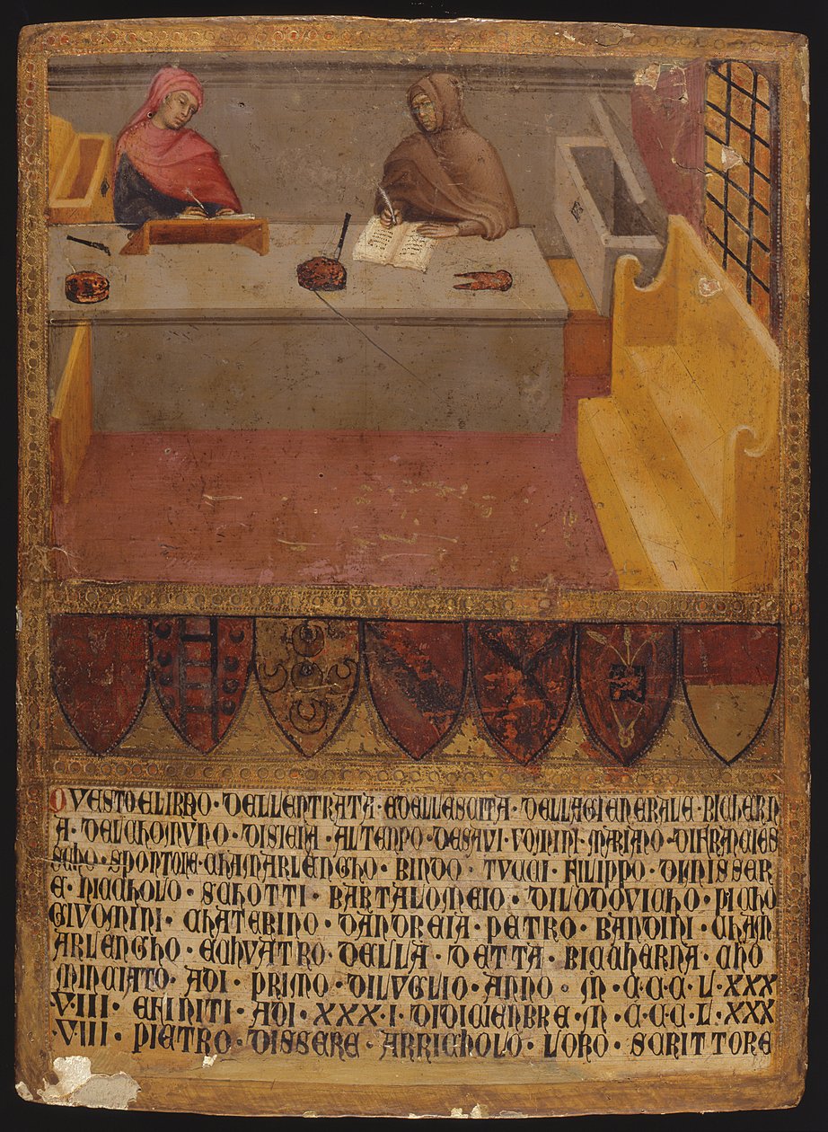 Finanční ředitel a písař u svého stolu v Biccherně (finanční úřad) (tempera na panelu) od Paolo di Giovanni Fei