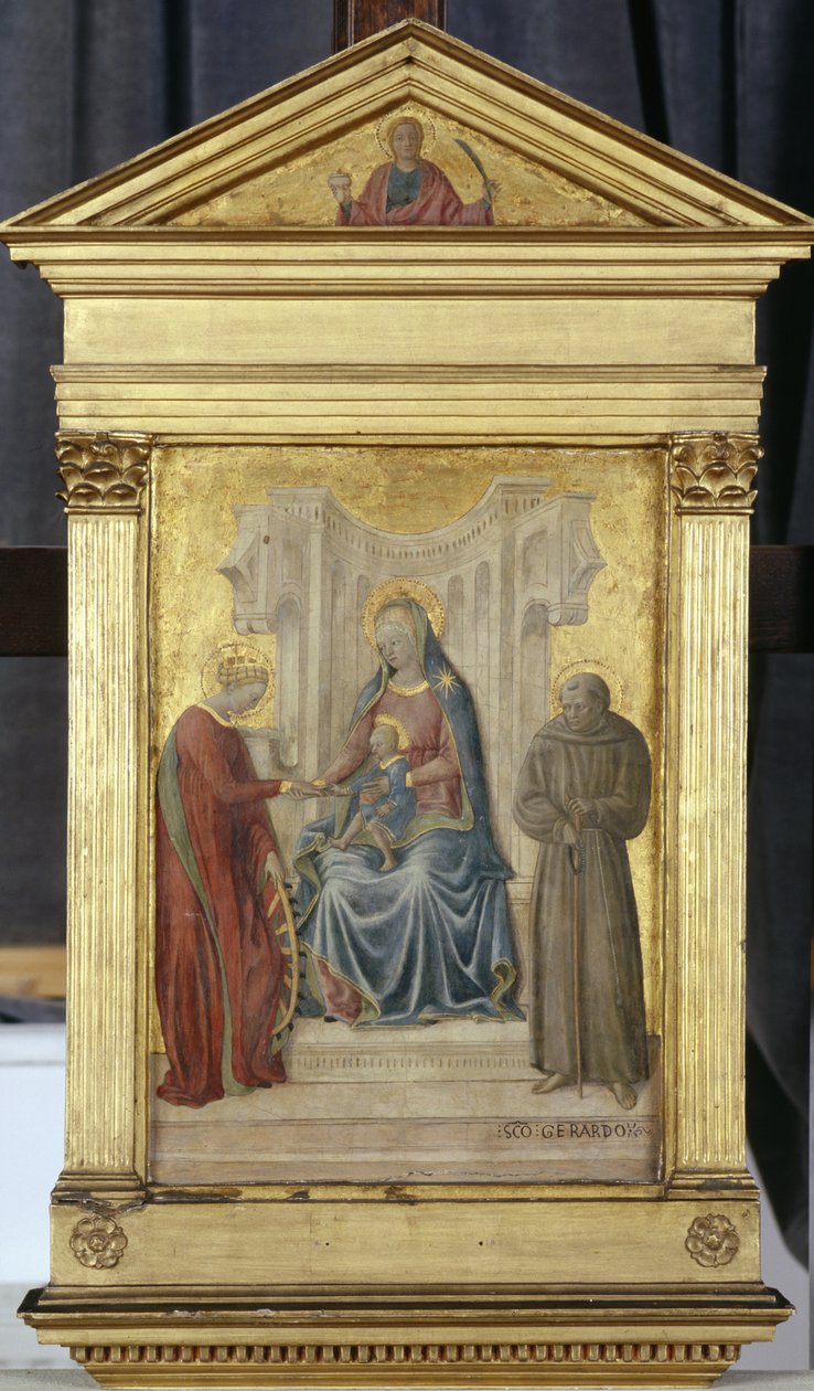 Trůnící Madona s dítětem a svatými Gerhardem a Katharinou, kolem 1450 (tempera na topolovém dřevě) od Paolo di Stefano Badaloni Schiavo