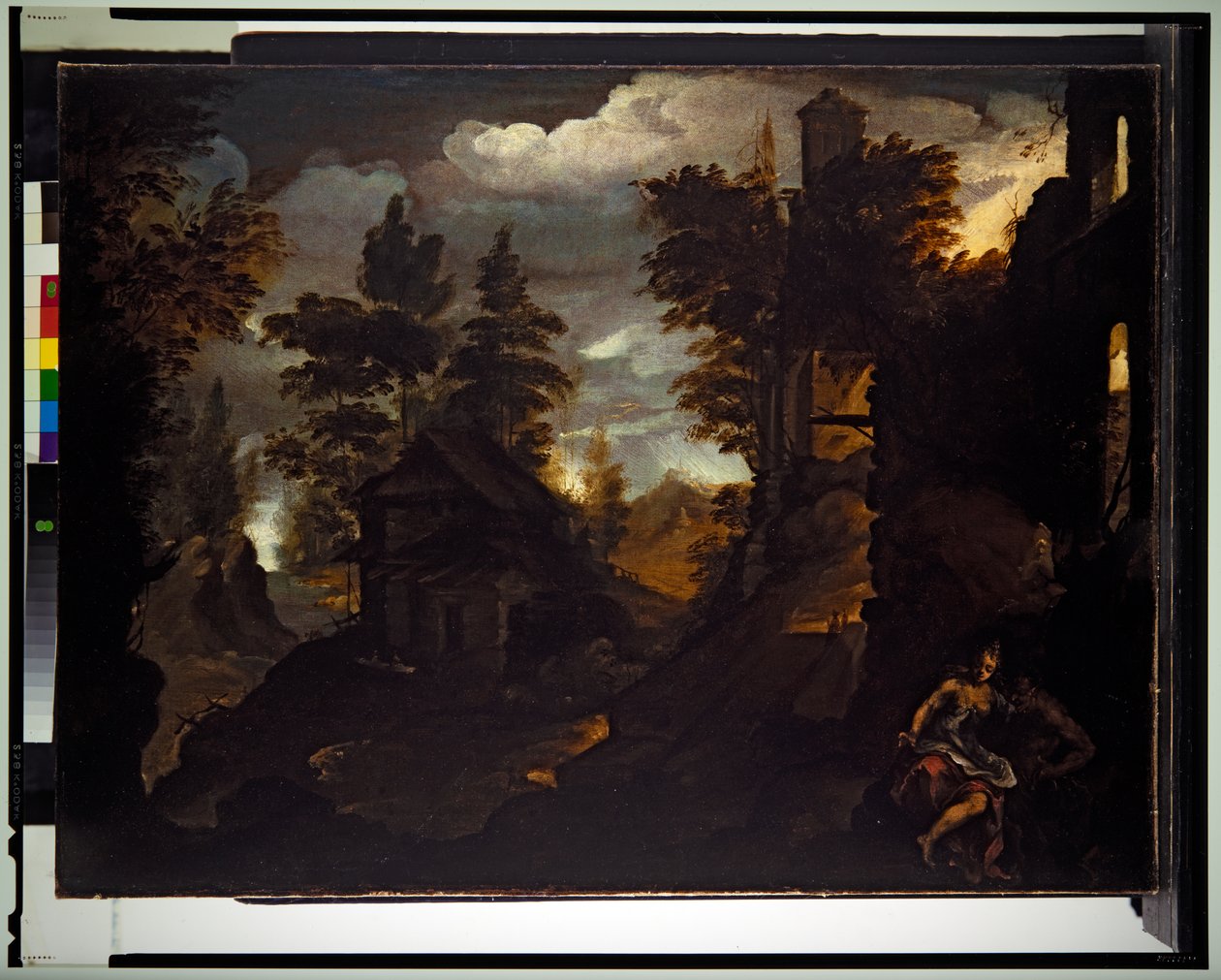 Nymfa a satyr u zříceniny budovy ve skalnaté zalesněné krajině od Paolo (1540 96) Fiammingo