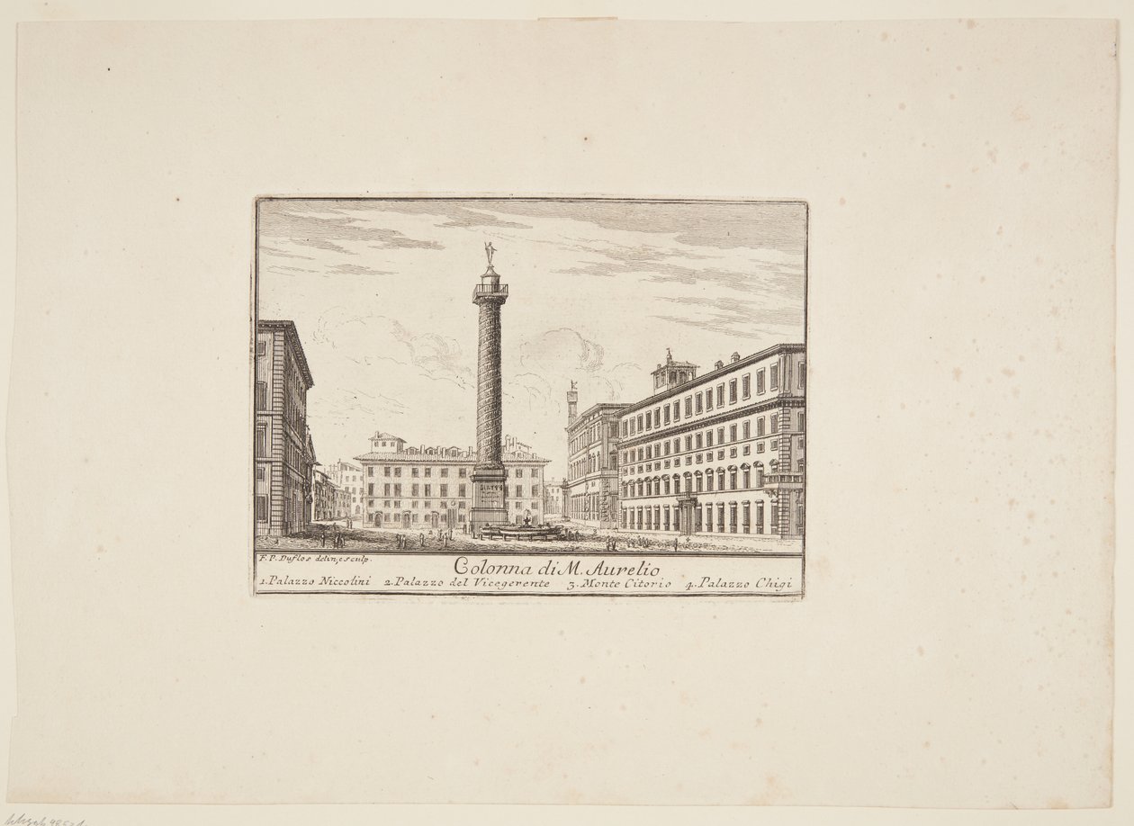 Sloup M. Aurelia. 1. Palazzo Niccolini. 2. Palác místodržícího. 3. Monte Citorio. 4. Palazzo Chigi od Paolo Anesi