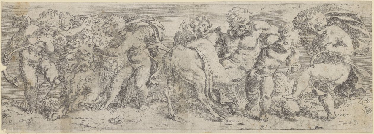 Opilý satyr a putti od Paolo Farinati