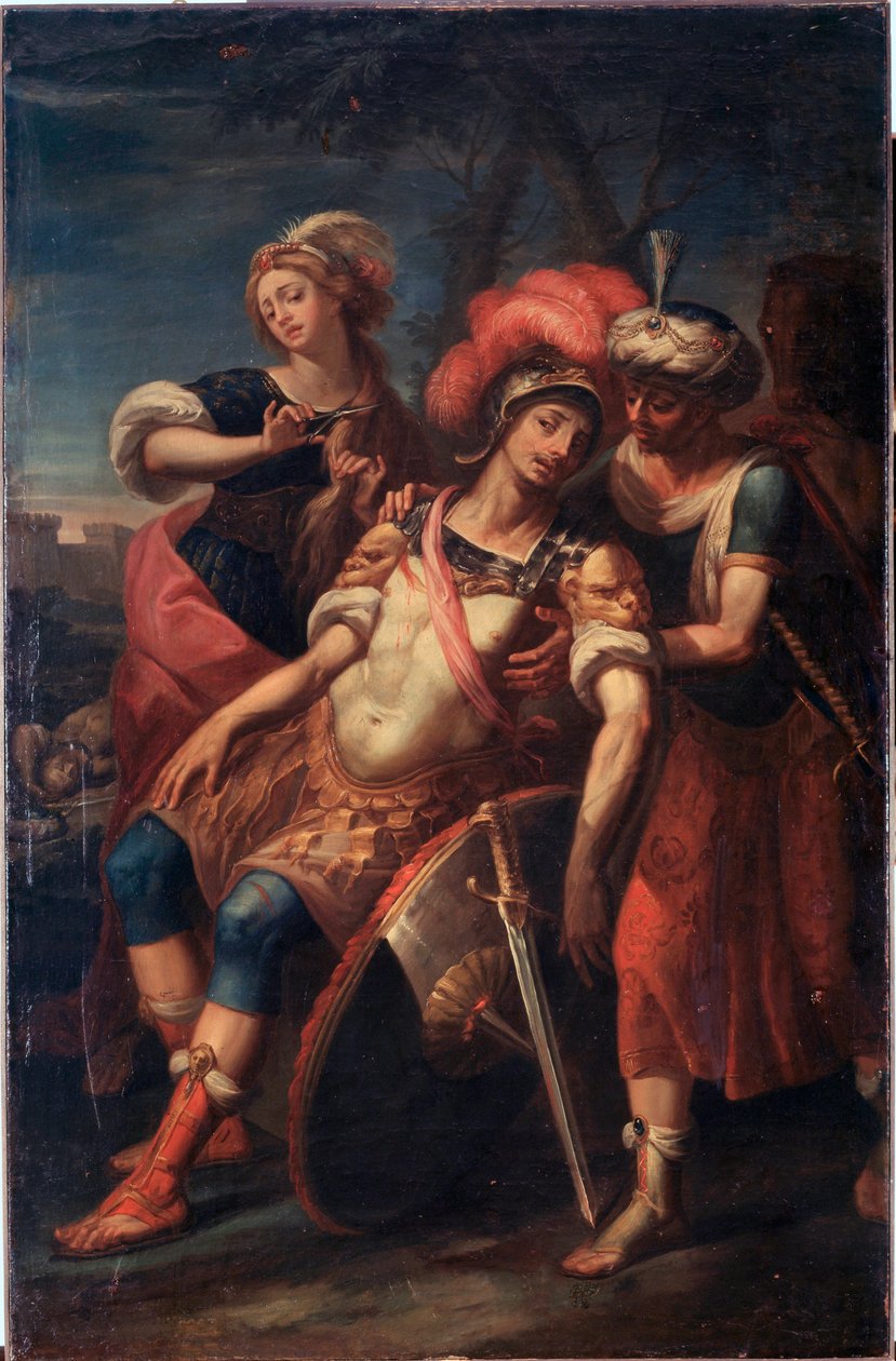 Erminia a Vafrino objeví zraněného Tancreda (píseň 19 z Jeruzaléma doručil Torquato Tasso) (olej na plátně od Paolo Girolamo Brusco