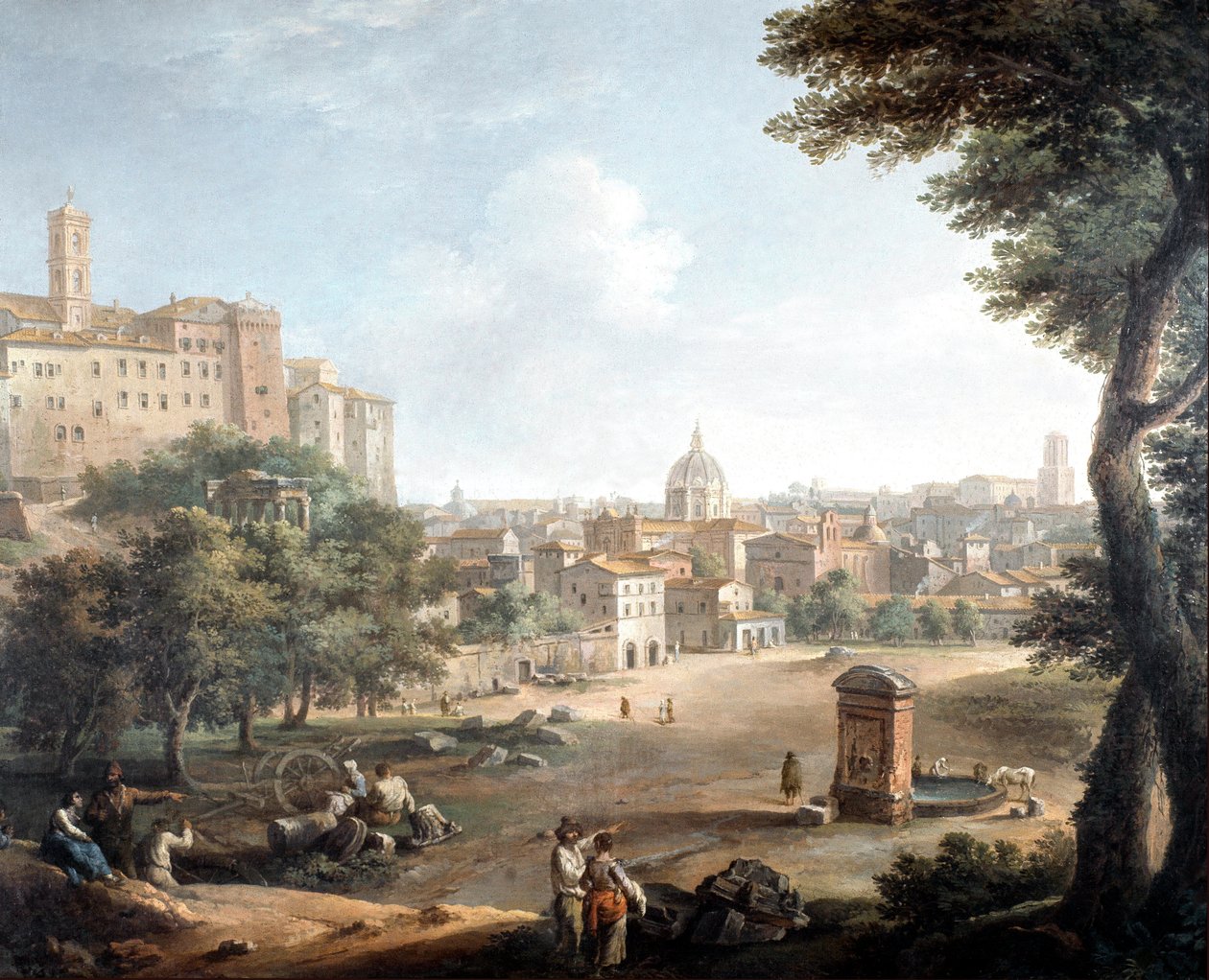 Pohled na Campo Vaccino v Římě (malba od Paolo Monaldi