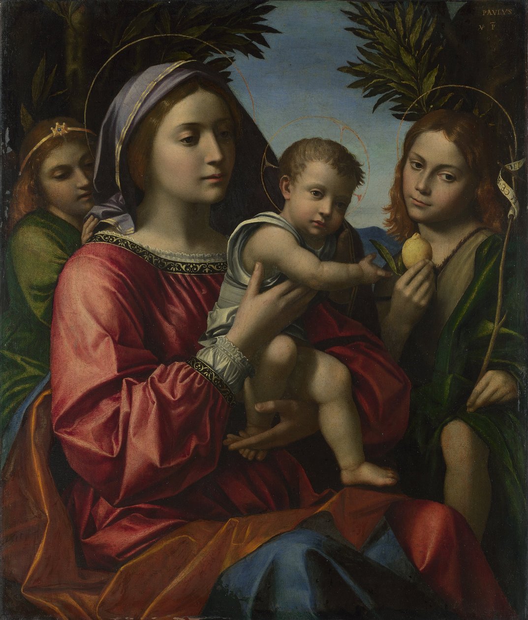 Panna a dítě s Křtitelem a andělem, c. 1516 od Paolo Morando
