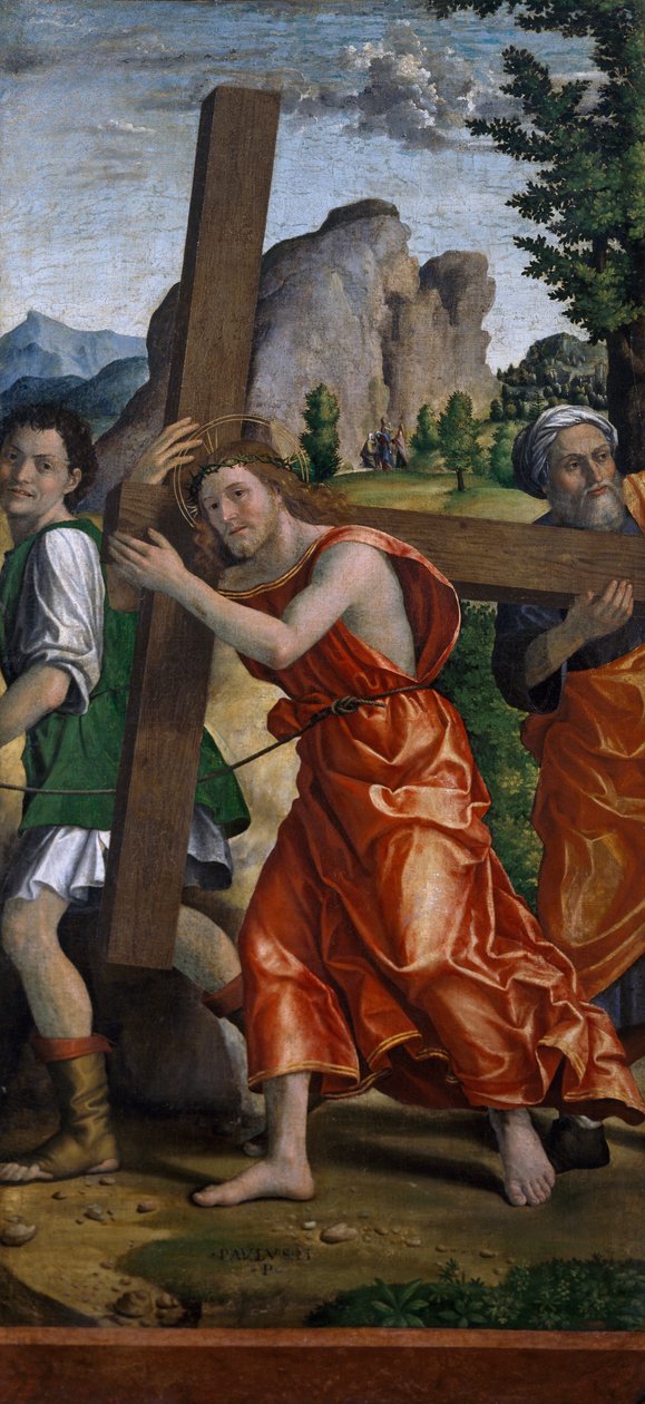 Cesta na Kalvárii, detail z Polyptychu vášně od Paola Cavazzoly (1486-1522) od Paolo Morando Cavazzola
