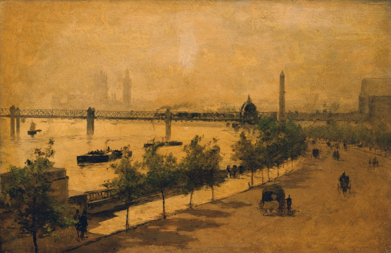 The Thames Embankment, Londýn (olej na panelu) od Paolo Sala