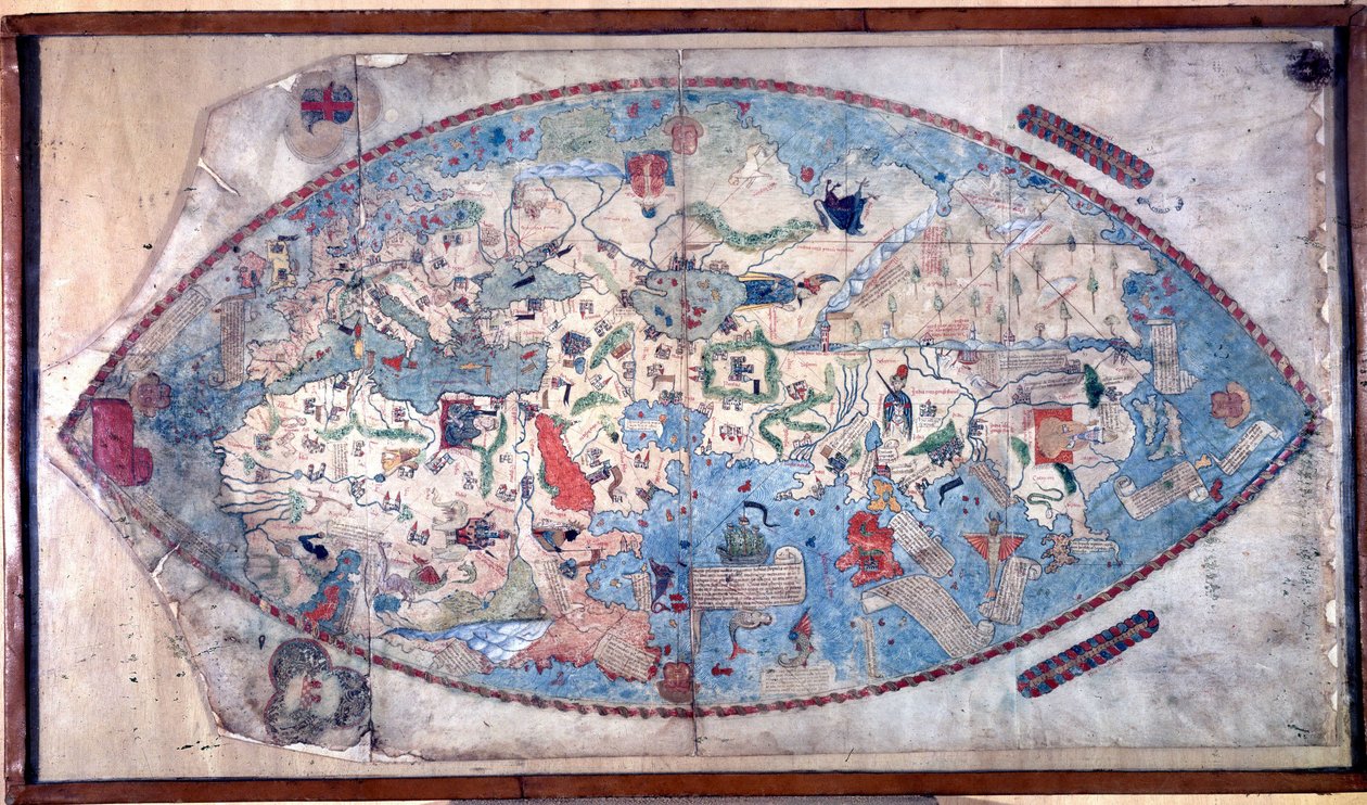 Mapa světa Paola Toscanelliho (1397 - 1497). 1457. Tato mapa představuje evropský obraz Země před objevením velkých kontinentů. Knihovna Nazionale Florence od Paolo Toscanelli