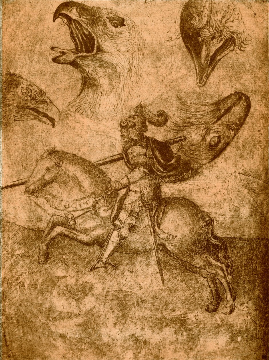 Rytíř s kopím a studiem ptáků od Paolo Uccello