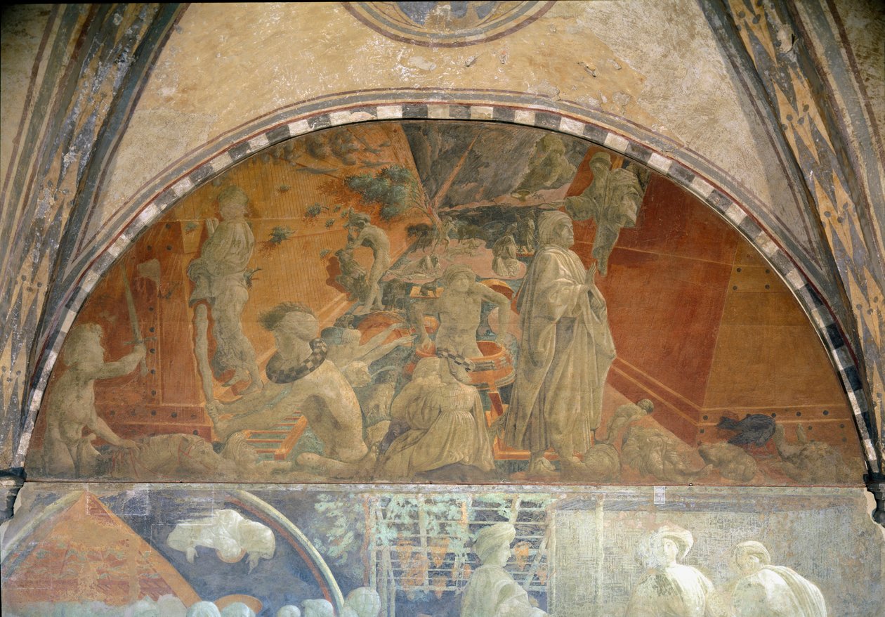 Život Noeho, potopa a odstranění vody - Freska od Paolo Uccello